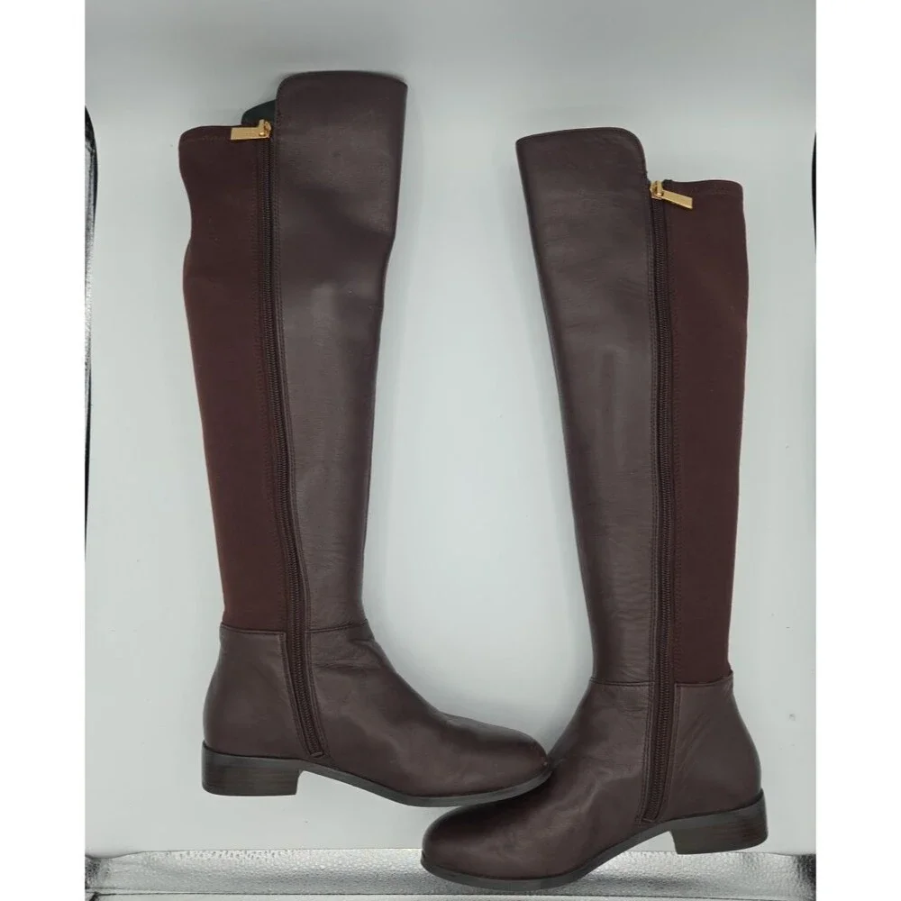 MICHAEL Michael Kors Bromley Flat Tall Leather Boots Brown Women's Size 5.5